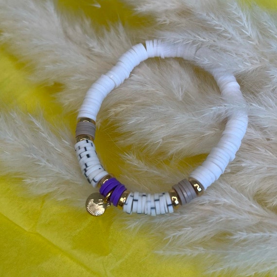 Katsuki/Heishi bracelet purple-black/white elastic - wertbrandings -