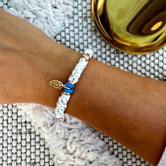 Katsuki/Heishi bracelet blue-black/white elastic - wertbrandings -