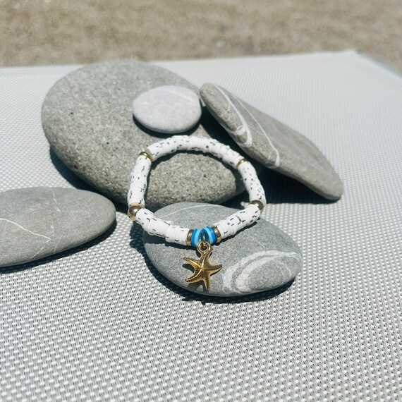 Katsuki/Heishi bracelet, friendship bracelet, fashion bracelet, blue-black/white, elastic