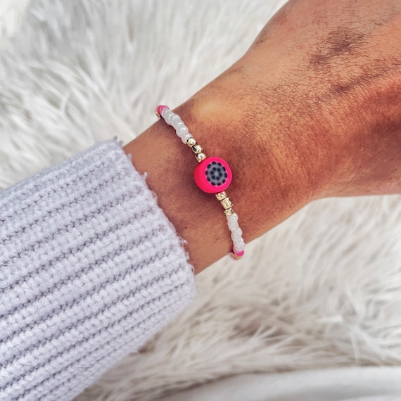 Fashion bracelet, friendship bracelet, white-pink, adjustable in length