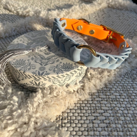 YELLoBELLO dog collar made of Biothane (leather substitute), blue-grey / orange, pattern