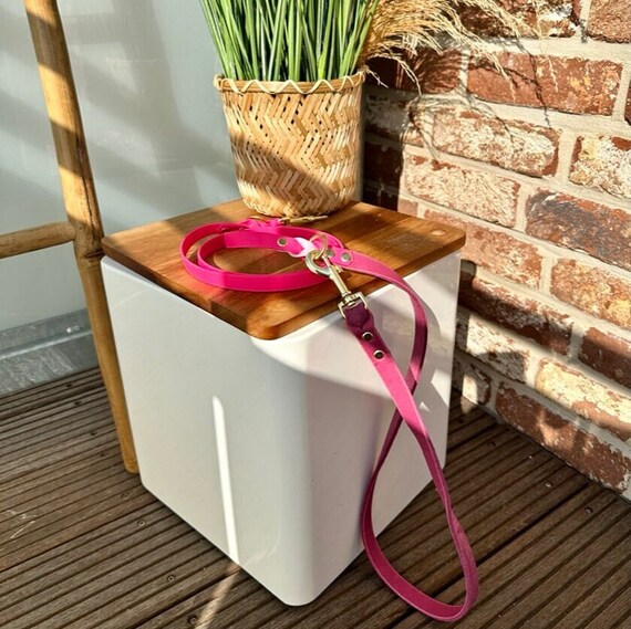 YELL OH BELLO Biothane dog leash with leather loop, pink/pink/lilac, 2-way adjustable