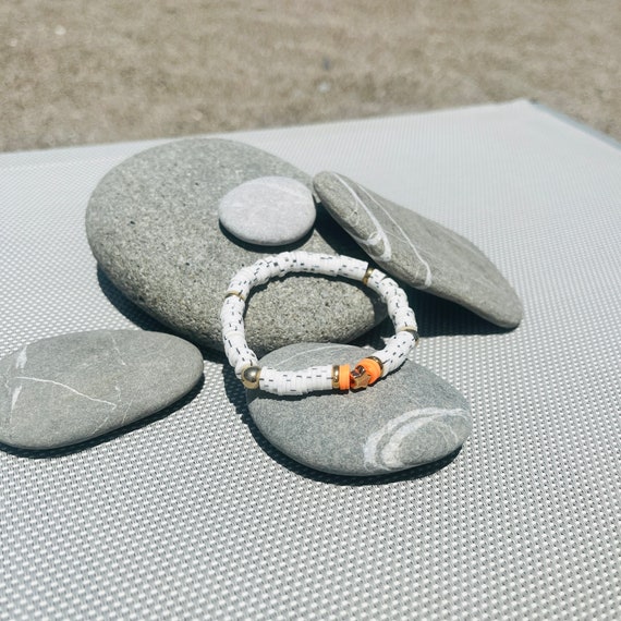 Katsuki/Heishi bracelet, friendship bracelet, fashion bracelet, orange-black/white, elastic