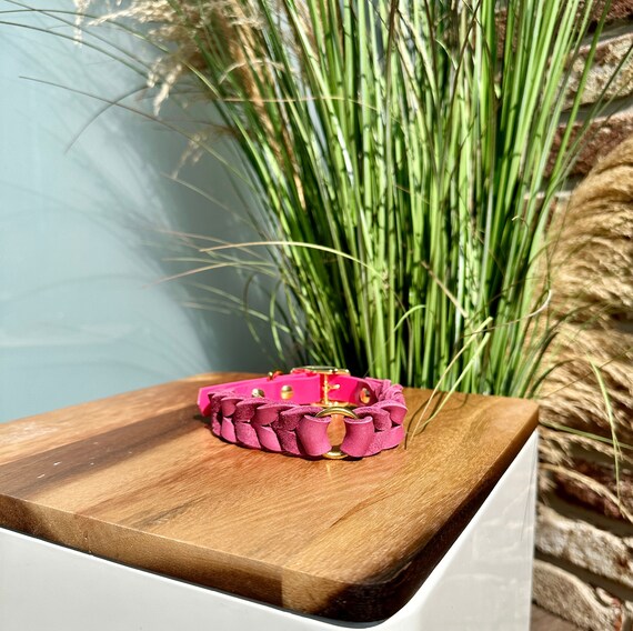 YELL OH BELLO Dog Collar made of Leather & Biothane, Pink/Pink, Pattern
