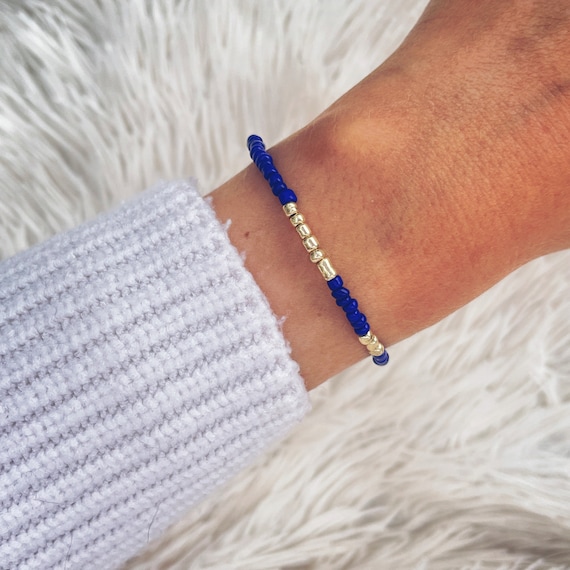 Bracelet, friendship bracelet, dark blue, adjustable in length