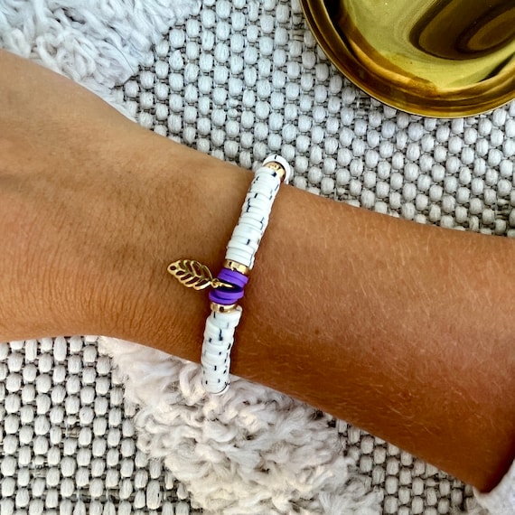 Katsuki/Heishi bracelet purple-black/white elastic - wertbrandings -