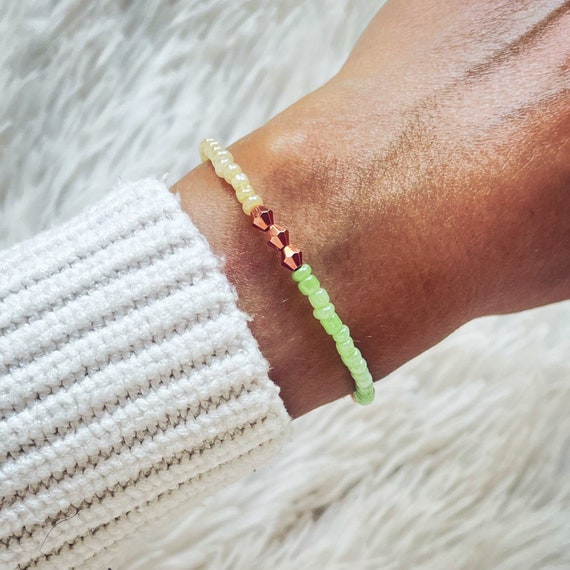 Bracelet, friendship bracelet, three-colored, green-yellow-pink