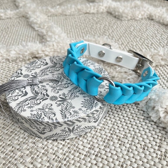 YELLoBELLO dog collar made of Biothane (leather substitute), turquoise/white, pattern