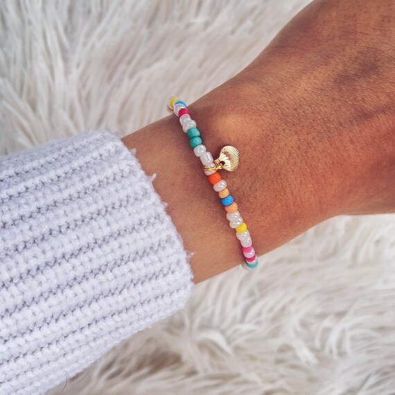 Bracelet, friendship bracelet, confetti, adjustable in length, with pendant