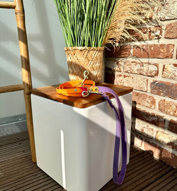 YELL OH BELLO Biothane dog leash with leather loop, orange/purple/pink, 2-way adjustable