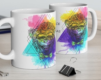 Funny Sayings  Mug for Coworker with Colorful Happy Chimp, Both Sides Print 11oz