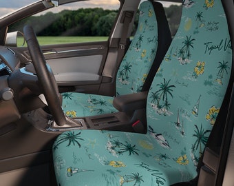 Tropical Island Summer Vibes Ocean Blue with Sailboats Printed Car Seat Covers