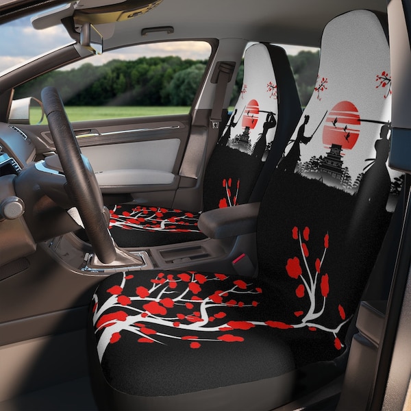 Striking Battling Samurai Black White & Red Japanese Style Print Car Seat Covers