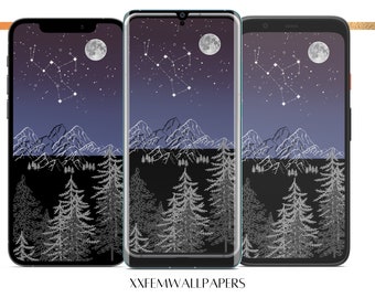 Dark Forest Wallpaper for Android & Iphone, Ipad Pro, Android Tablets, Macbook Wallpaper, Night Sky Wallpaper, Digital Background