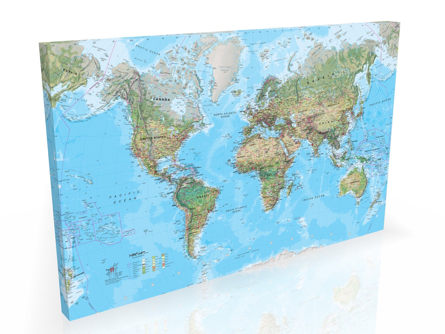 Map Size Mini Roz Physical World Map - Various Sizes - Framed Box Canvas Ready to Hang ...