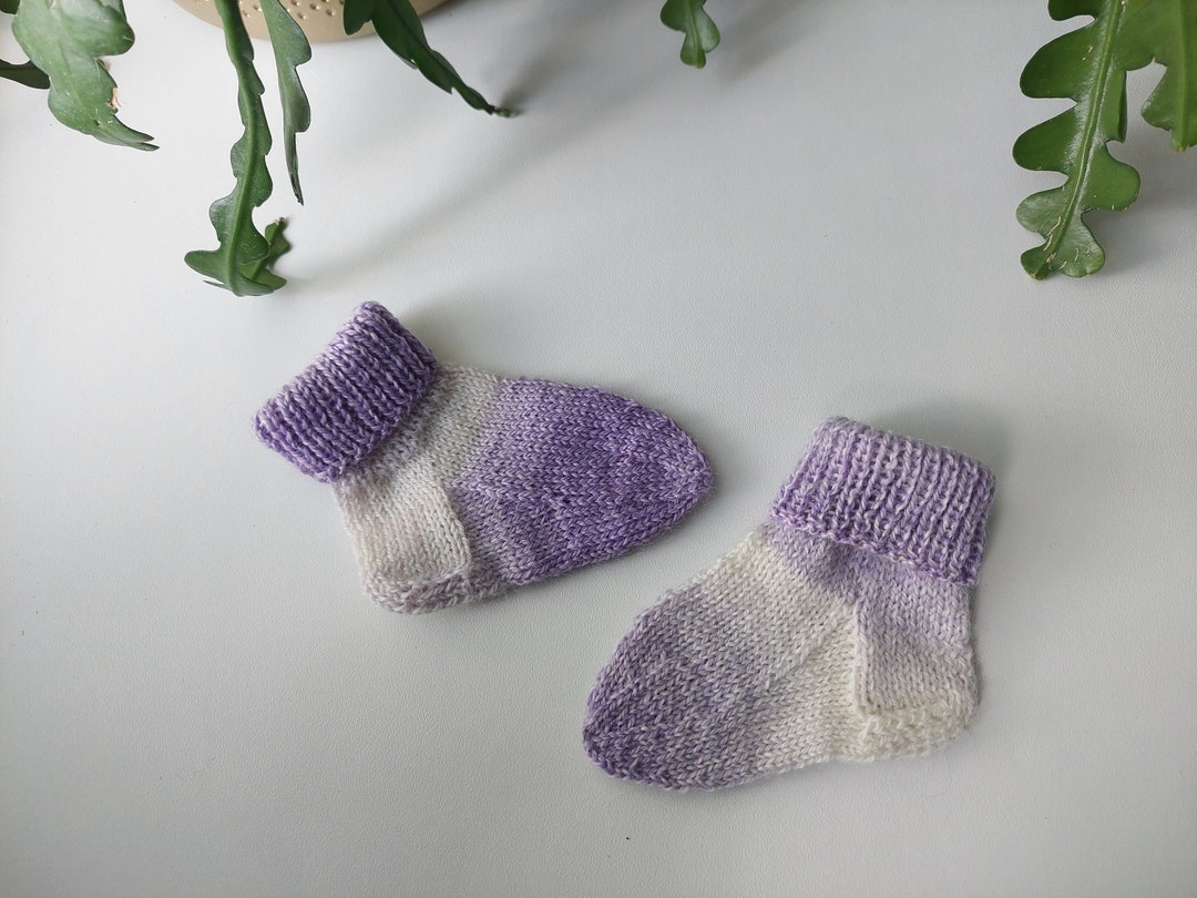 Purple - Hand Knitted Acrylic Woollen Socks for Kids (6-12 Months) 12 main image 1