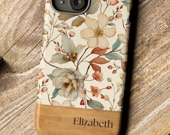 Personalized PhoneCase CottageCore Watercolor Floral Pro Max 14 Plus iPhone 11 12 13 15 MagSafe Galaxy S 21 22 23 24 Plus Ultra Custom Gift