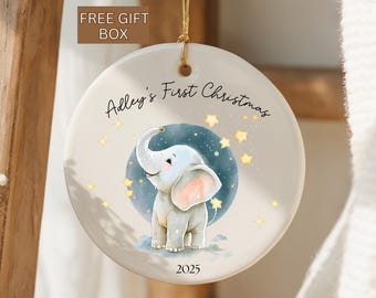 Baby Elephant First Christmas Ornament, Watercolor Baby Elephant Ornament, Custom Baby Keepsake, New Baby Christmas Ornament,