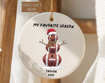 Football Snowman Personalized Ornament, Football and Christmas Favorite Season, Custom Football Name Christmas Ornament, Football Ornament