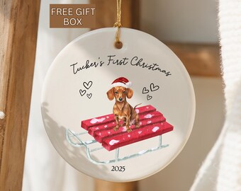 Personalized Dachshund Puppy's First Christmas Ornament, Weenie Puppy Keepsake, 1st Xmas Custom Dachshund Ornament, Dachshund Keepsake