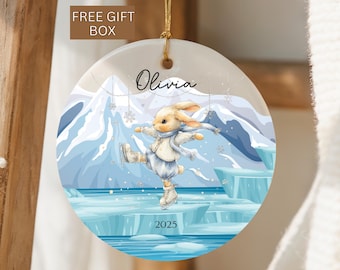 Personalized Skating Bunny Ornament, Custom Name Ornament for Girl, Bunny Ornament, Girl's Christmas Ornament, Ice Skating Stocking Stuffer