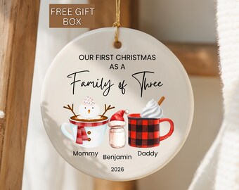 Family of Three Ornament Personalized, Family Custom Ornament, First Christmas as a Family of Three, Four, Five Xmas Family Keepsake