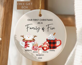 First Christmas as Family of Five Ornament Personalized, Family Custom Ornament, 1st Christmas as Family of 3, 4, 5,  Xmas Family Keepsake