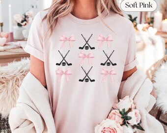 Hockey Sticks and Bows Jersey Unisex Short Sleeve Tee, Hockey girl gift, Hockey gift for her