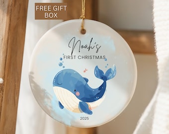 Baby Whale First Christmas Ornament, Cute Whale Ornament, Custom Baby Keepsake, New Baby Christmas Ornament, Newborn Gift