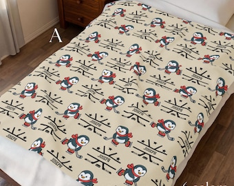 Personalized Hockey Penguin Blanket