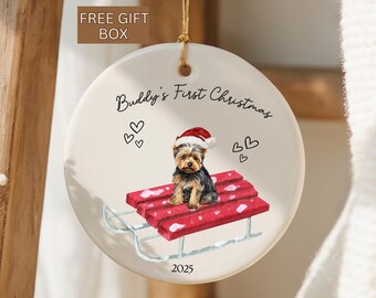 Personalized Yorkie Puppy's First Christmas Ornament, Yorkshire Terrier Puppy Keepsake, 1st Xmas Custom Yorkie Ornament, Yorkie Keepsake