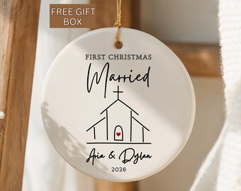 First Christmas Married Church Ornament Personalized, Wedding Keepsake, First Christmas as Mr and Mrs, 1st Xmas Married Church Xmas Ornament