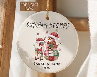 Quilting Besties Christmas Ornament Personalized, BFF Quilting Keepsake, Quilting Ornament, Quilting Friends Custom Name Ornament