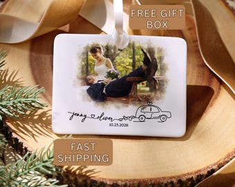 Personalized Wedding Photo Ornament, Custom Bride and Groom Keepsake, First Year Married Ornament, First Christmas Married Ornament Keepsake