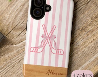 Personalized Hockey Striped Phone Case: Tough iPhone Case, MagSafe Compatible, Samsung Galaxy Case