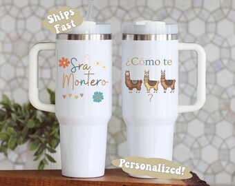 Funny Spanish Teacher Tumbler, Personalized Spanish Teacher 40oz and 20oz Tumbler, Three Llamas, Como Te Llamas, Spanish Teacher Travel Cup
