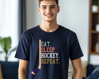 Eat Sleep Hockey Repeat Unisex Short Sleeve T-shirt, Gift for Hockey Player or Fan