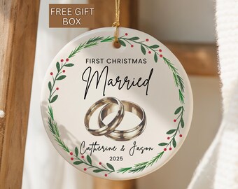 First Christmas Married Ornament Wedding Bands Personalized, Wedding Keepsake, First Christmas as Mr and Mrs, 1st Xmas Married Ornament