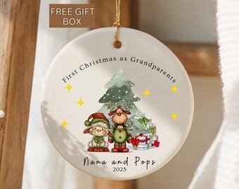 First Christmas as Grandparents Ornament Personalized, Custom Grandparent Keepsake Ornament, Whimsical 1st Xmas as Grams and Papa Ornament
