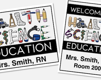 Placa de porta personalizável para ciências da saúde: download em PDF para professores