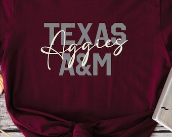 Texas Aggies Shirt, Aggies Script Tee, Texas Aggie Fan Shirt, Aggie Game Day Shirt, College Football Tee, Aggies Apparel, Maroon Tee
