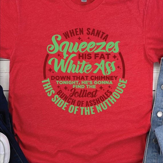 T-shirt Humour Noël Santa - Texte Décalé 'Fat White Ass' - Taille L Homme - Occasion Bon état