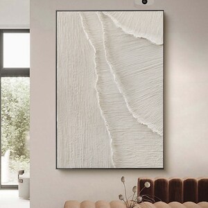 3D White Minimalist Ocean Waves Art Painting on Canvas White 3D Textural Painting Wabi-Sabi Wall Art Living Room Painting Fashion Room Decor