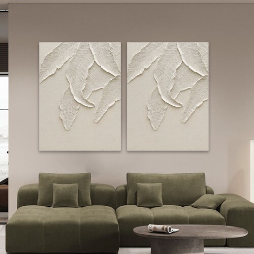 Original White Minimalist Painting on Canvas Textured Wall Art Painting Party shops Wabi Sabi Wall Art Leaves Painting Living Room Wall Art