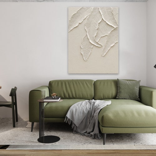 Original White Minimalist Painting on Canvas Textured Wall Art Painting Party shops Wabi Sabi Wall Art Leaves Painting Living Room Wall Art