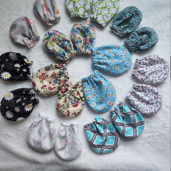 Handmade baby mitts,  handcrafted cotton no scratch infant mitts,  unique baby shower gifts,  baby announcement, gender neutral baby mitts
