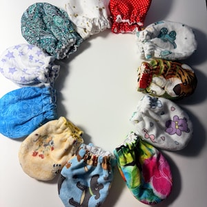 Baby mitts no scratch cotton and flannel fabric size newborn to 3 mo unique baby shower gifts baby announcement handmade in CO