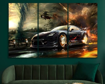 Gaming Fire Helicopter Large Poster Nissan Gtr Canvas Picture Prints 
