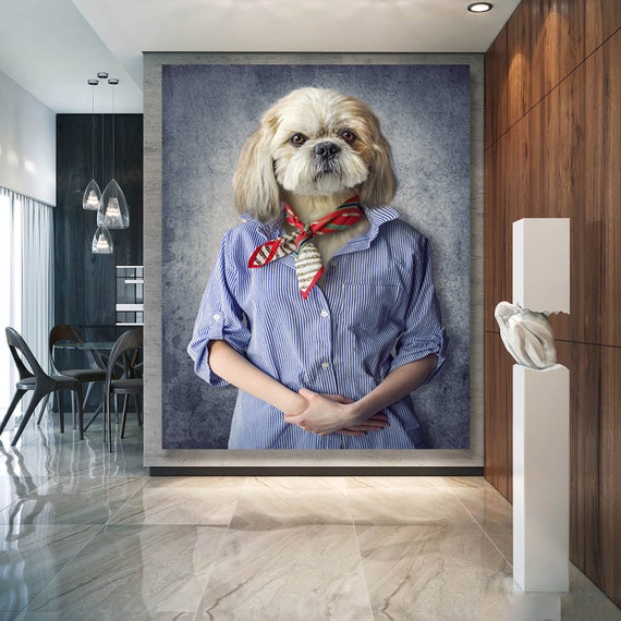 Animal Wall Art Dog in Clothes Framed Canvas Wall Decor Etsy