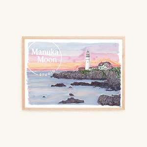 Portland Head Light, Cape Elizabeth, Maine, USA - art print from original artwork watercolour (landscape/horizontal digital download)